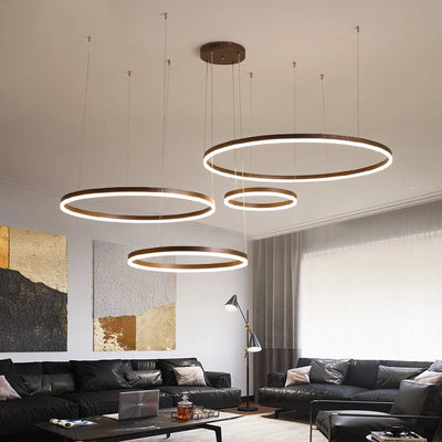 Minimalist Modern LED Chandelier - Brushed Rings Home Lighting - Ceiling Mounted Chandelier - Hanging Lamp