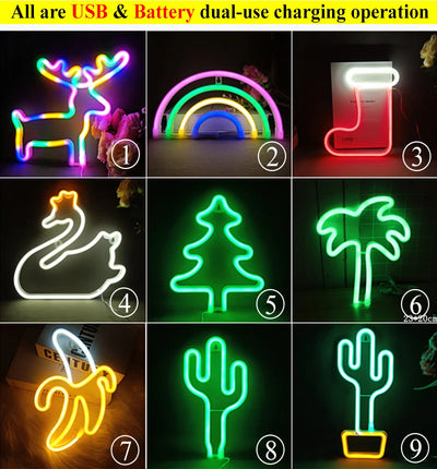 LED Neon Night Light Sign USB/AA Battery Powered Wall Hanging Neon Lamp for Bedroom, Party, Wedding, and Christmas Decoration
