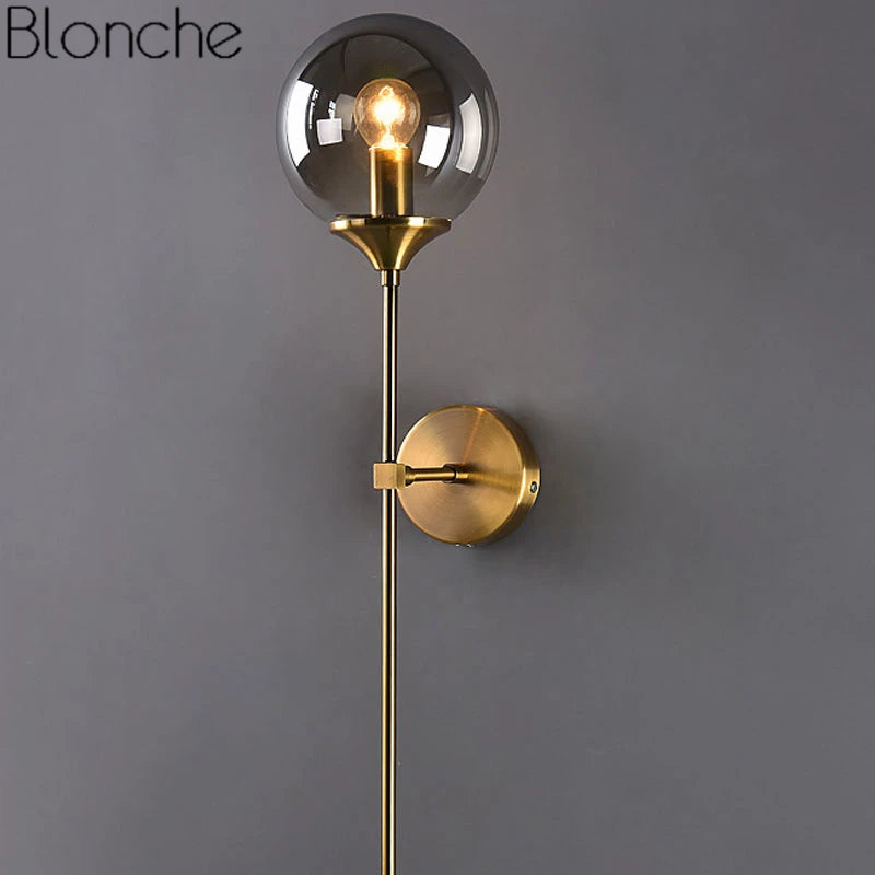 Modern Glass Wall Lamp: Gold LED Fixtures for Home Decor in Bedrooms, Bathrooms. Nordic Indoor with E14 Fitting