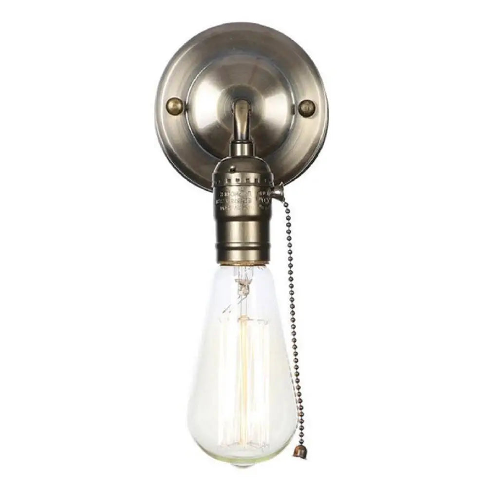 Retro Vintage Iron LED Wall Lights with Pull Chain Switch: Loft Style Chrome Bedroom Sconces