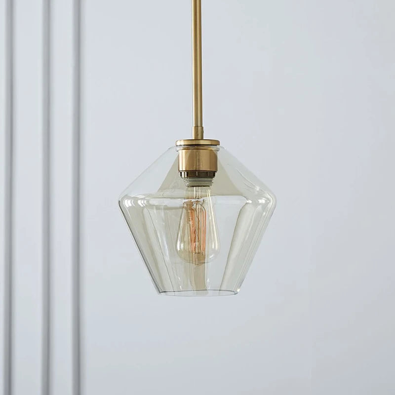 Contemporary Glass Pendant Lamp - Clear/Cognac Glass Nordic Hanging Fixture for Bar, Cafe, Restaurant, and Living Spaces