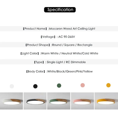 LED Ceiling Light Modern Nordic Round Lamp Wooden Fixture with Remote Control