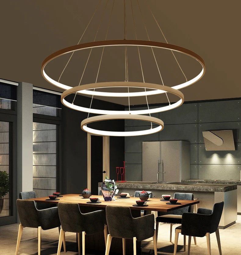 Modern Pendant Lights - LED Ceiling Lamp Fixtures with Circle Rings