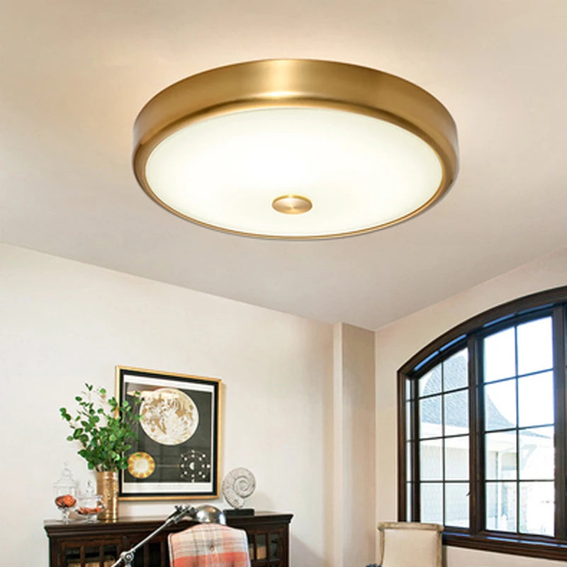 Modern Round Glass Shade Ceiling Light - LED Brass Lamp for Living Room, Bedroom, Restaurant