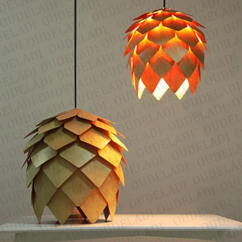 Modern Art Oak Pine Cone Pendant Lights - Handmade Wooden Fixture for Restaurant, Bedroom, Bar