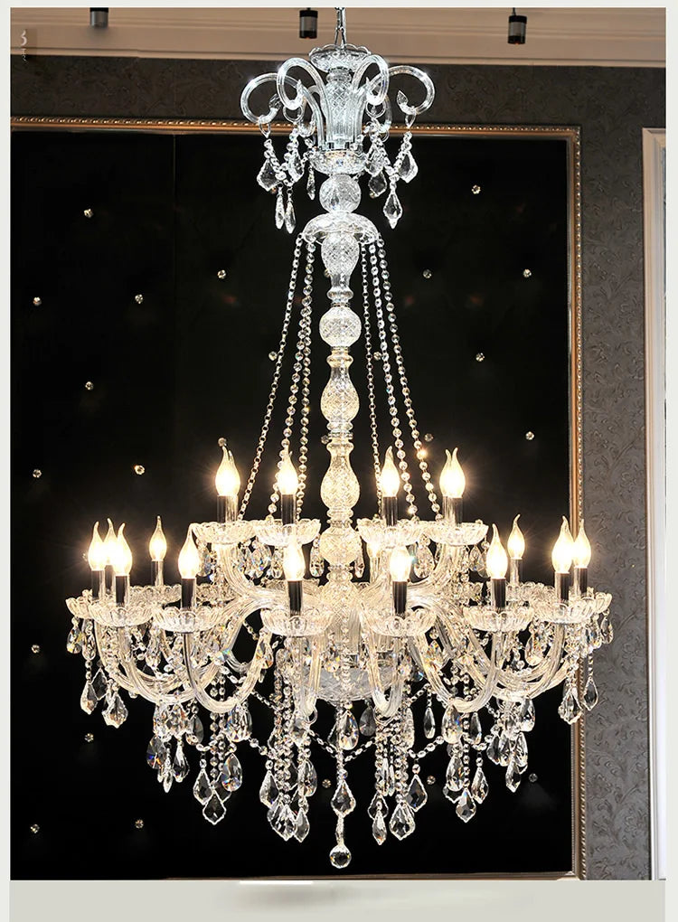 Luxury Extra Long Large Stair Crystal Chandelier - Gold/Silver K9 Crystal Candle Export Lobby Light, 15 Arms, Height 150cm