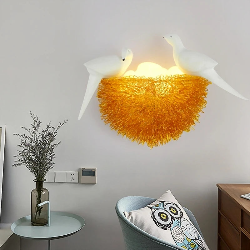 Modern Aluminum Bird's Nest LED Wall Lamp - Creative Decorative Lighting Fixture with 3D Birds Art