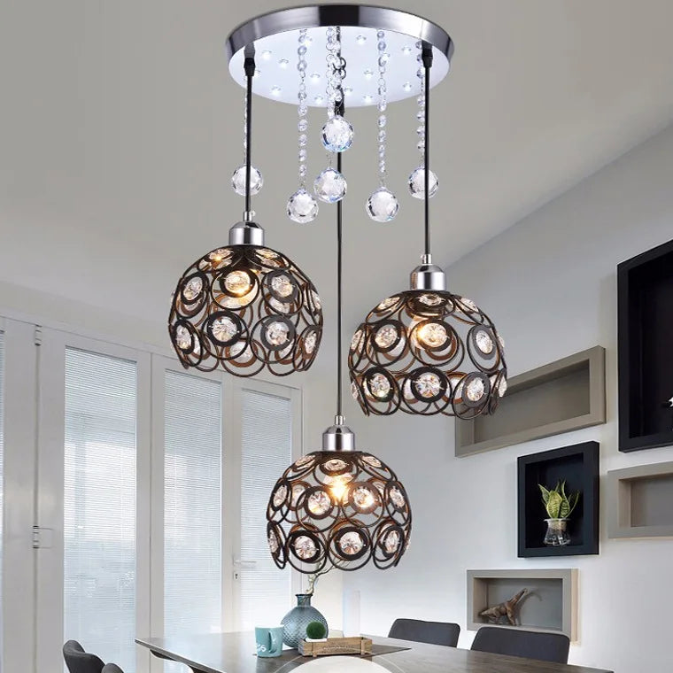 Sleek Three-Head Crystal Pendant Lamp - Modern Minimalist Design for Dining Spaces, Balconies, and More