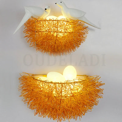 Modern Aluminum Bird's Nest LED Wall Lamp - Creative Decorative Lighting Fixture with 3D Birds Art
