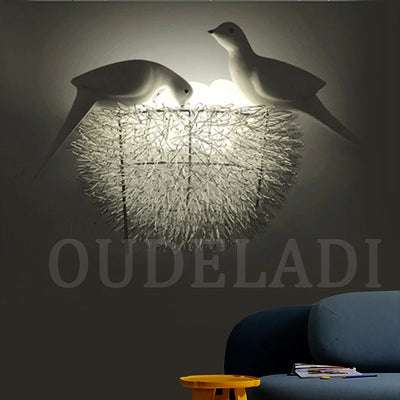 Modern Aluminum Bird's Nest LED Wall Lamp - Creative Decorative Lighting Fixture with 3D Birds Art