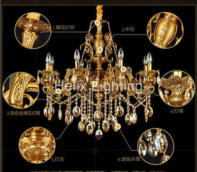 Brass Color Chandelier Lights K9 Crystals Copper Lamp Home Decor Light Fixture
