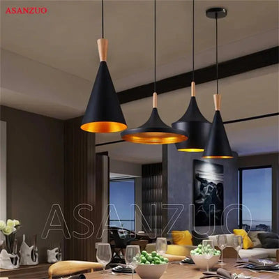 Nordic Wooden ABC Pendant Lights: Modern Dining Room Lighting with Musical Instrument Design