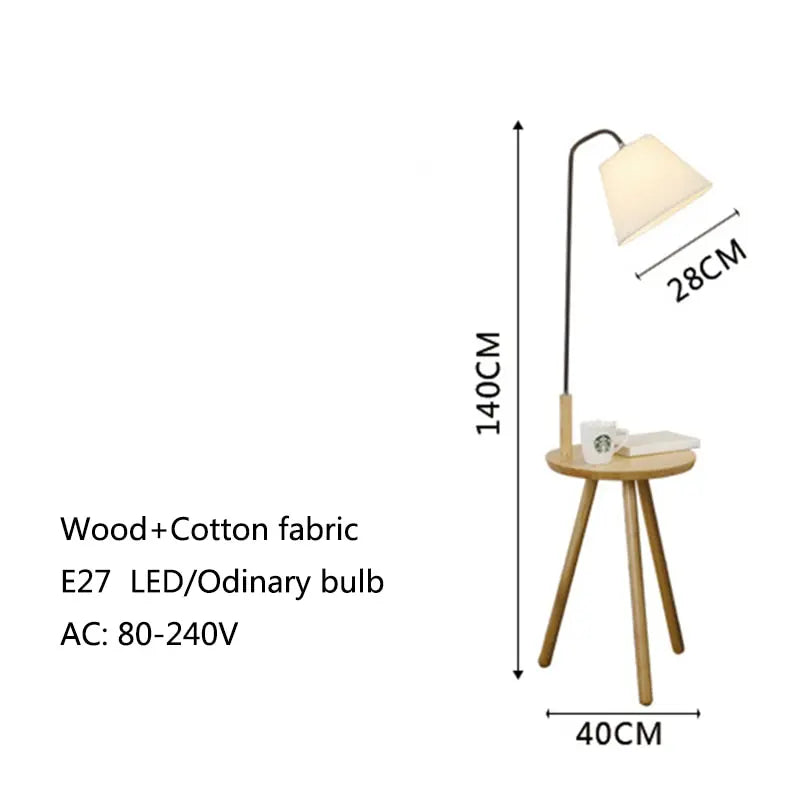 Modern Solid Wood Floor Lamp with Cotton Lampshade: E27 Lamp Head Coffee Table Design for Living Room, Bedroom, Hotel Decor
