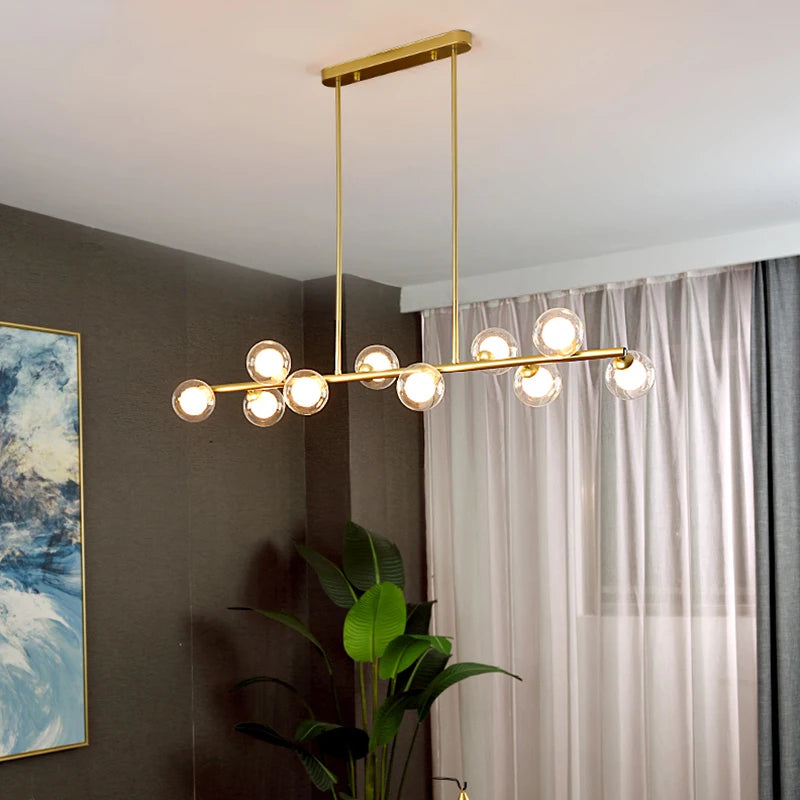 Nordic Long LED Pendant Lights - Glass Ball Chandeliers Ideal for Parlor, Study, Master Bedroom