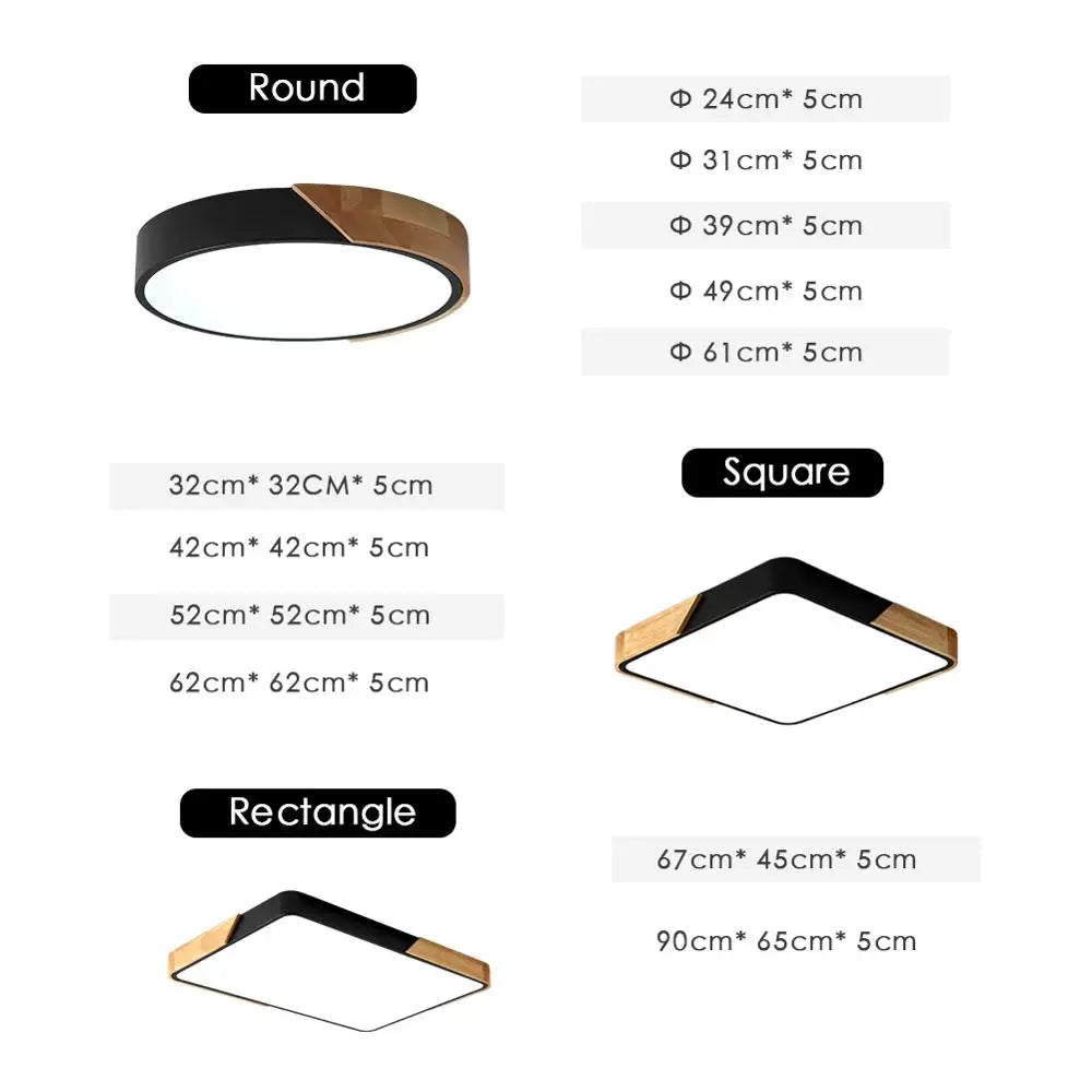 LED Ceiling Light Modern Nordic Round Lamp Wooden Fixture with Remote Control