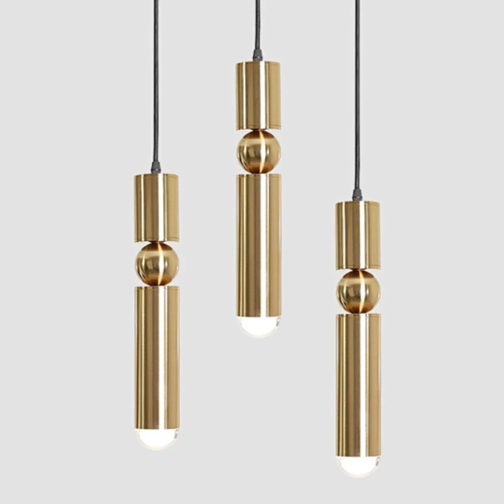 Modern Golden Cylinder Pipe Pendant Chandelier with LED Bulbs - Stylish Indoor Lighting Fixture