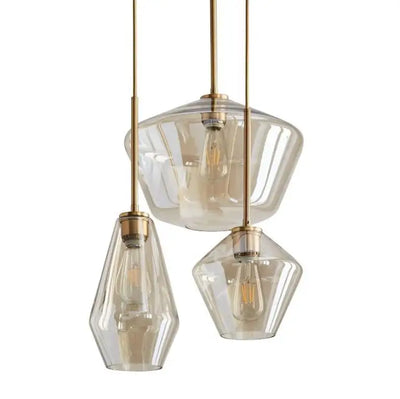 Contemporary Glass Pendant Lamp - Clear/Cognac Glass Nordic Hanging Fixture for Bar, Cafe, Restaurant, and Living Spaces