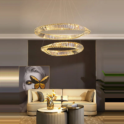 Dimmable LED Gold/Silver Crystal Chandelier, 2 Layers, Perfect for Dining Rooms, Suspension Luminaire