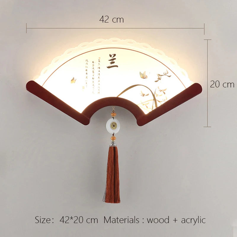Chinese Fan-shaped Wood Wall Lamp – LED Porch Living Room Decorative Loft Retro Japanese Wall Light for Bedroom Aisle
