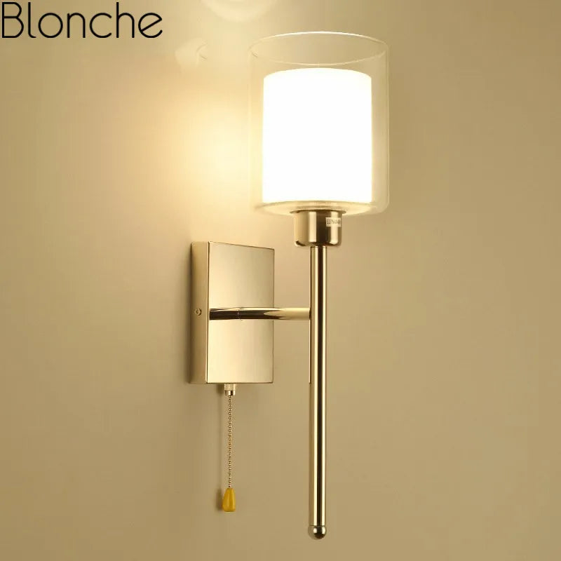 Modern Simple Wall Lamp with Switch - Glass Wall Light Sconces for Bedroom, Restaurant, Living Room, Office, Aisle