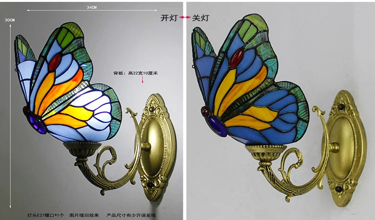 Tiffany Style Butterfly Wall Lamp: LED, Mediterranean Design, Glass Shade, AC Power, E27 Base, Multi-color