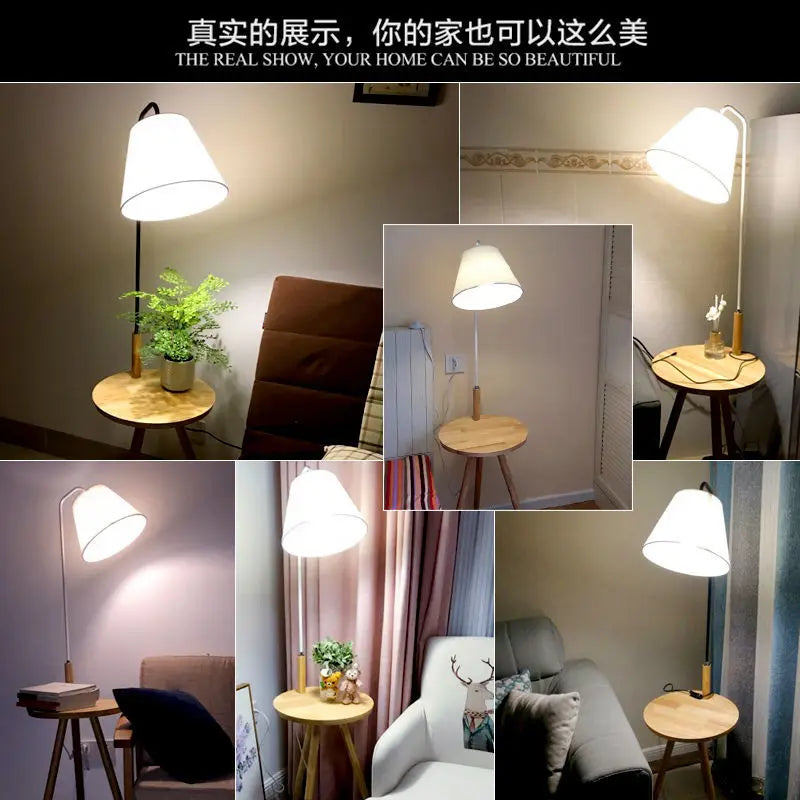 Modern Solid Wood Floor Lamp with Cotton Lampshade: E27 Lamp Head Coffee Table Design for Living Room, Bedroom, Hotel Decor