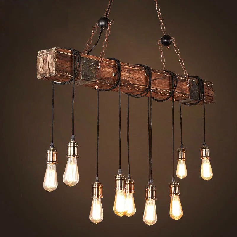 Vintage Industrial Wood Pendant Lights - Retro Wooden Hanging Lamps for Hotel Rooms and Dining Spaces