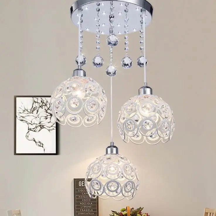 Sleek Three-Head Crystal Pendant Lamp - Modern Minimalist Design for Dining Spaces, Balconies, and More