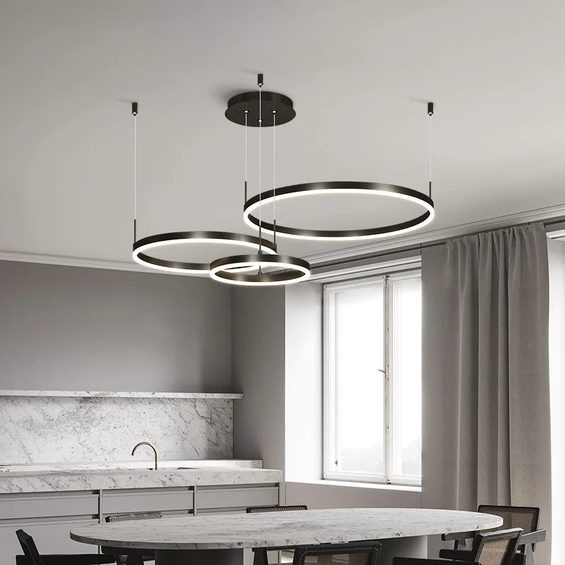 Minimalist Modern LED Chandelier - Brushed Rings Home Lighting - Ceiling Mounted Chandelier - Hanging Lamp