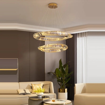 Dimmable LED Gold/Silver Crystal Chandelier, 2 Layers, Perfect for Dining Rooms, Suspension Luminaire