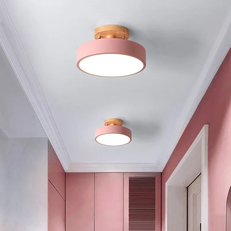Nordic Wood Round Ceiling Lamps - Industrial Lighting for Entrance Hallway, Dining Room, Bedroom