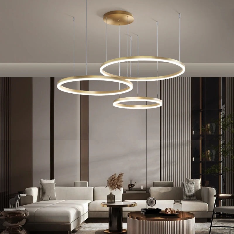 Minimalist Modern LED Chandelier - Brushed Rings Home Lighting - Ceiling Mounted Chandelier - Hanging Lamp