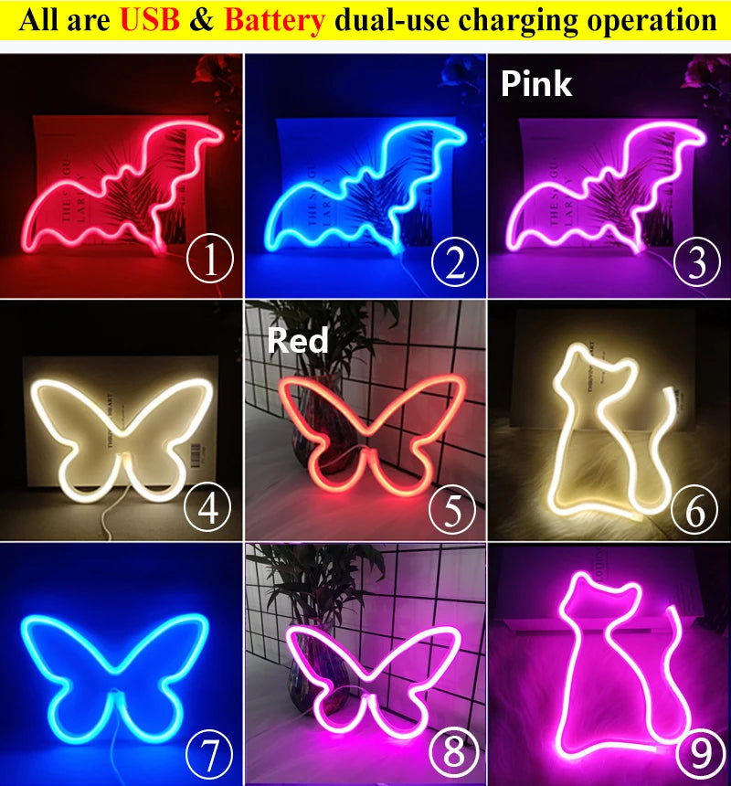 LED Neon Night Light Sign USB/AA Battery Powered Wall Hanging Neon Lamp for Bedroom, Party, Wedding, and Christmas Decoration