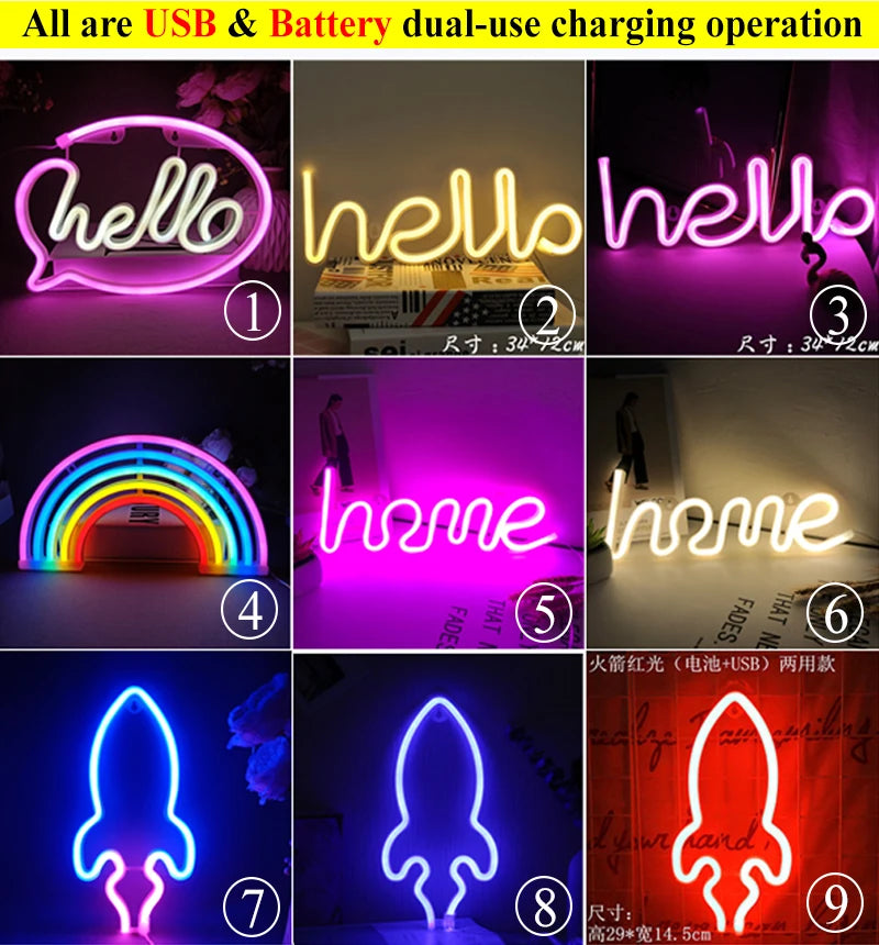 LED Neon Night Light Sign USB/AA Battery Powered Wall Hanging Neon Lamp for Bedroom, Party, Wedding, and Christmas Decoration
