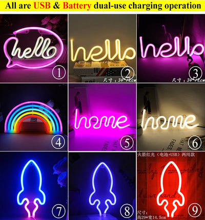 LED Neon Night Light Sign USB/AA Battery Powered Wall Hanging Neon Lamp for Bedroom, Party, Wedding, and Christmas Decoration