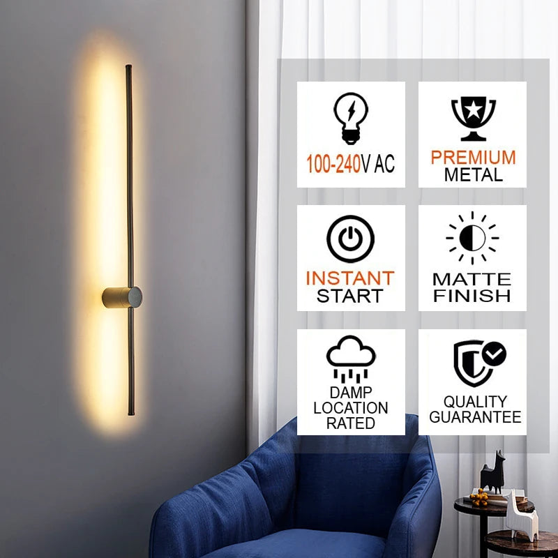 Modern LED Long Line Wall Lamps: Ideal for Bedside, Living Room Sofa Background, Interior Wall Sconces