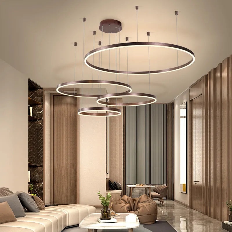 Modern LED Circle Ceiling Chandelier - Stylish Indoor Lighting Fixture for Living Room, Study, and Bedroom