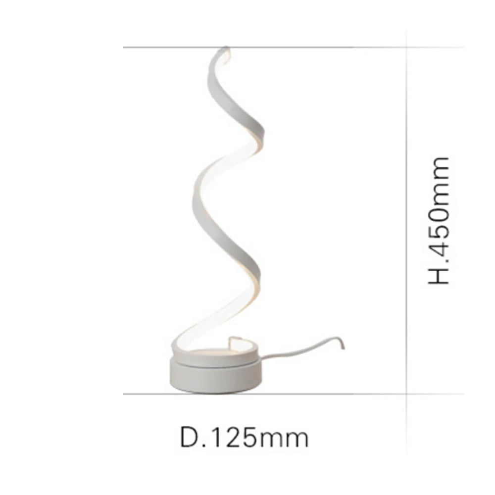 Modern LED Spiral Desk Lamp - Curved Bedside Light with Dimmable Warm White Night Light for Living Room and Bedroom