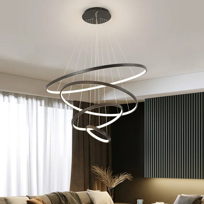 Modern LED Ring Chandelier - Stylish Lighting Fixture for Dining, Living, and Bedroom Spaces