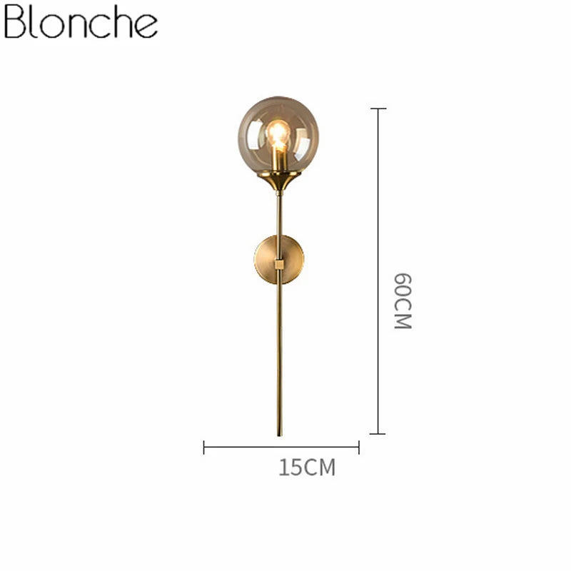 Modern Glass Wall Lamp: Gold LED Fixtures for Home Decor in Bedrooms, Bathrooms. Nordic Indoor with E14 Fitting