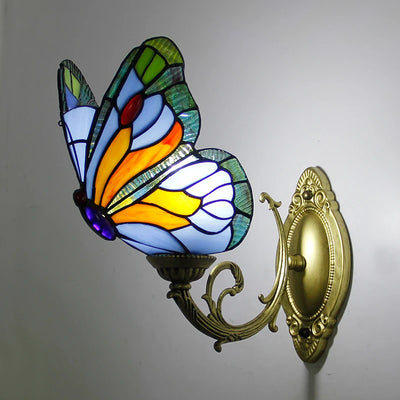 Tiffany Style Butterfly Wall Lamp: LED, Mediterranean Design, Glass Shade, AC Power, E27 Base, Multi-color