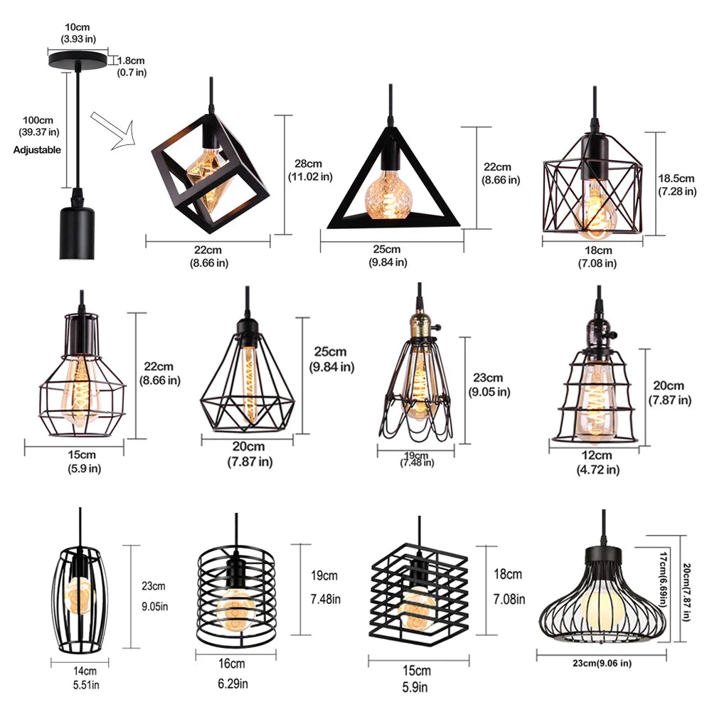 Retro Industrial Cage Pendant Light: Cage Lamp Retro Industrial Lighting Fixtures Kitchen Vintage Adjustable Hanging Lamps