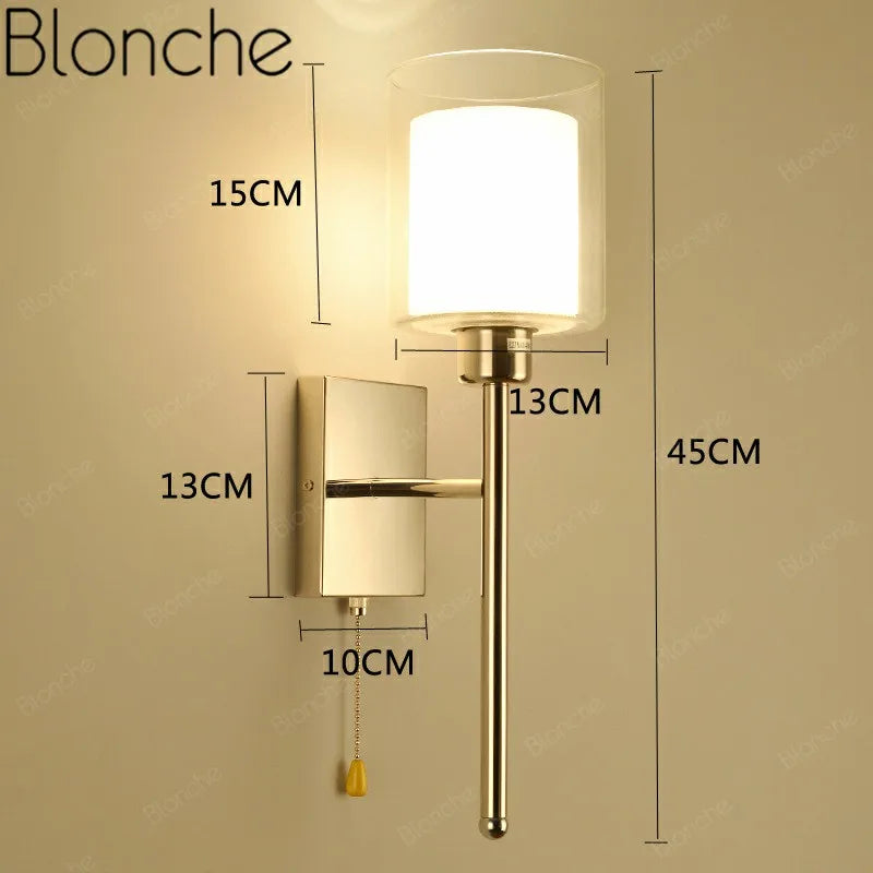 Modern Simple Wall Lamp with Switch - Glass Wall Light Sconces for Bedroom, Restaurant, Living Room, Office, Aisle