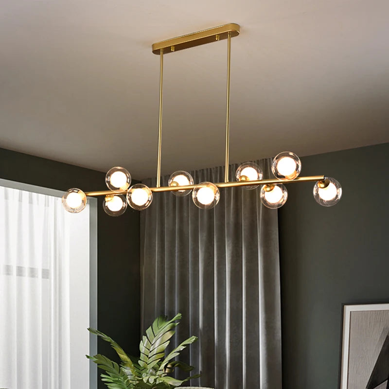 Nordic Long LED Pendant Lights - Glass Ball Chandeliers Ideal for Parlor, Study, Master Bedroom