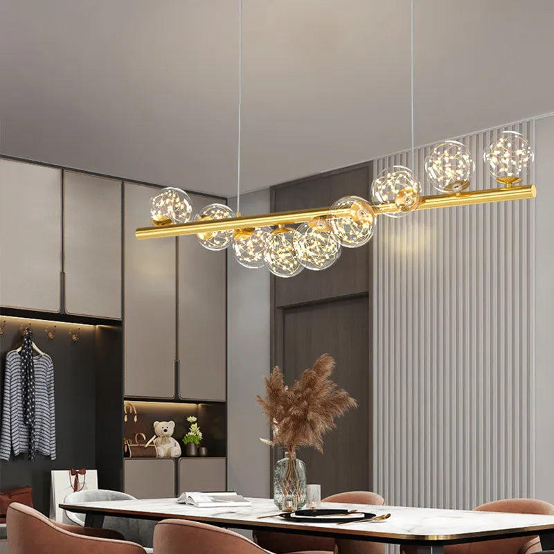 Contemporary Long Ceiling Chandelier with Glass Ball G9 LED for Dining Area or Office Front Desk