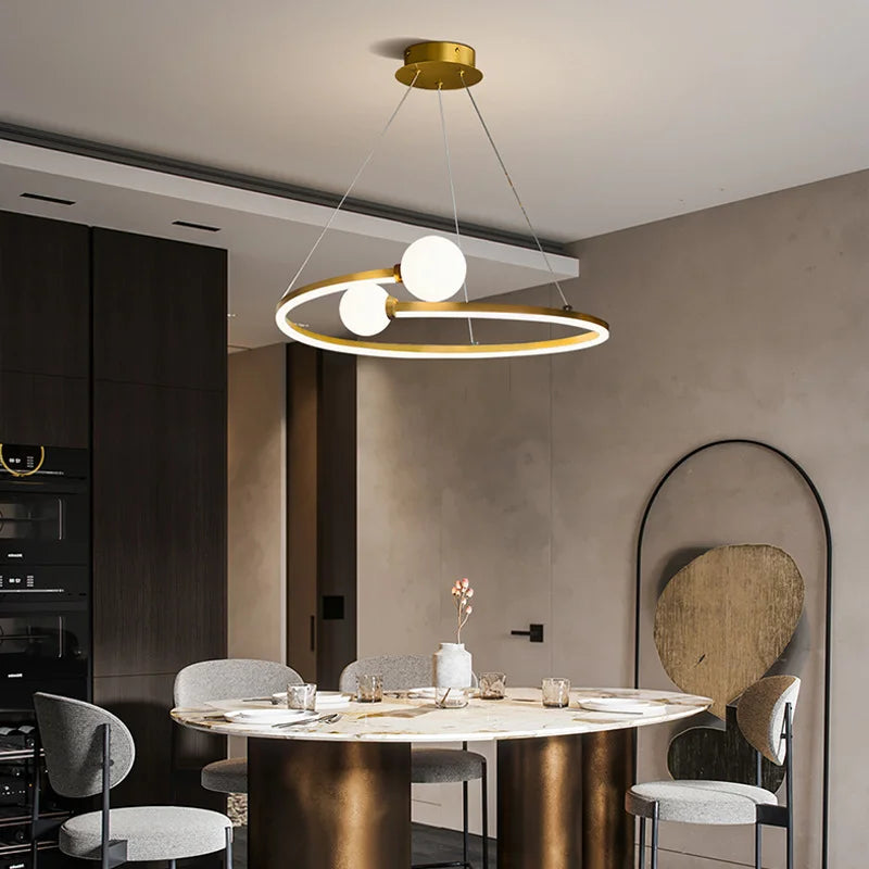 Nordic Minimalist Ring LED Pendant Lamp: Dimmable Lighting Fixture for Table, Dining Room, Kitchen Island, and Bedroom