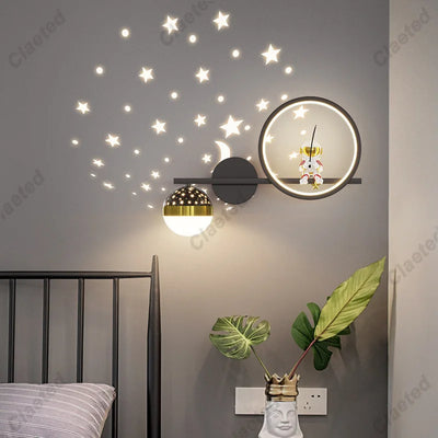 LED Star Astronaut Projection Wall Lamp Creative Lighting Fixture for Children's Rooms