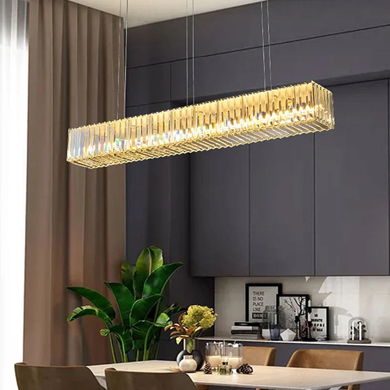 Long Chandeliers for Dining Room - Golden Luxury Crystal Modern Hanging Lamp