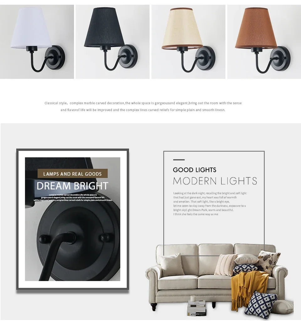 Modern LED Wall Lamp – Retro E27 Creative Fabric Wall Lamp