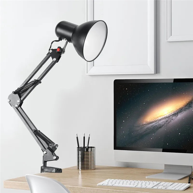 Modern Flexible Swing Arm Desk Lamp with Clamp Mount - Adjustable Black Desk Light